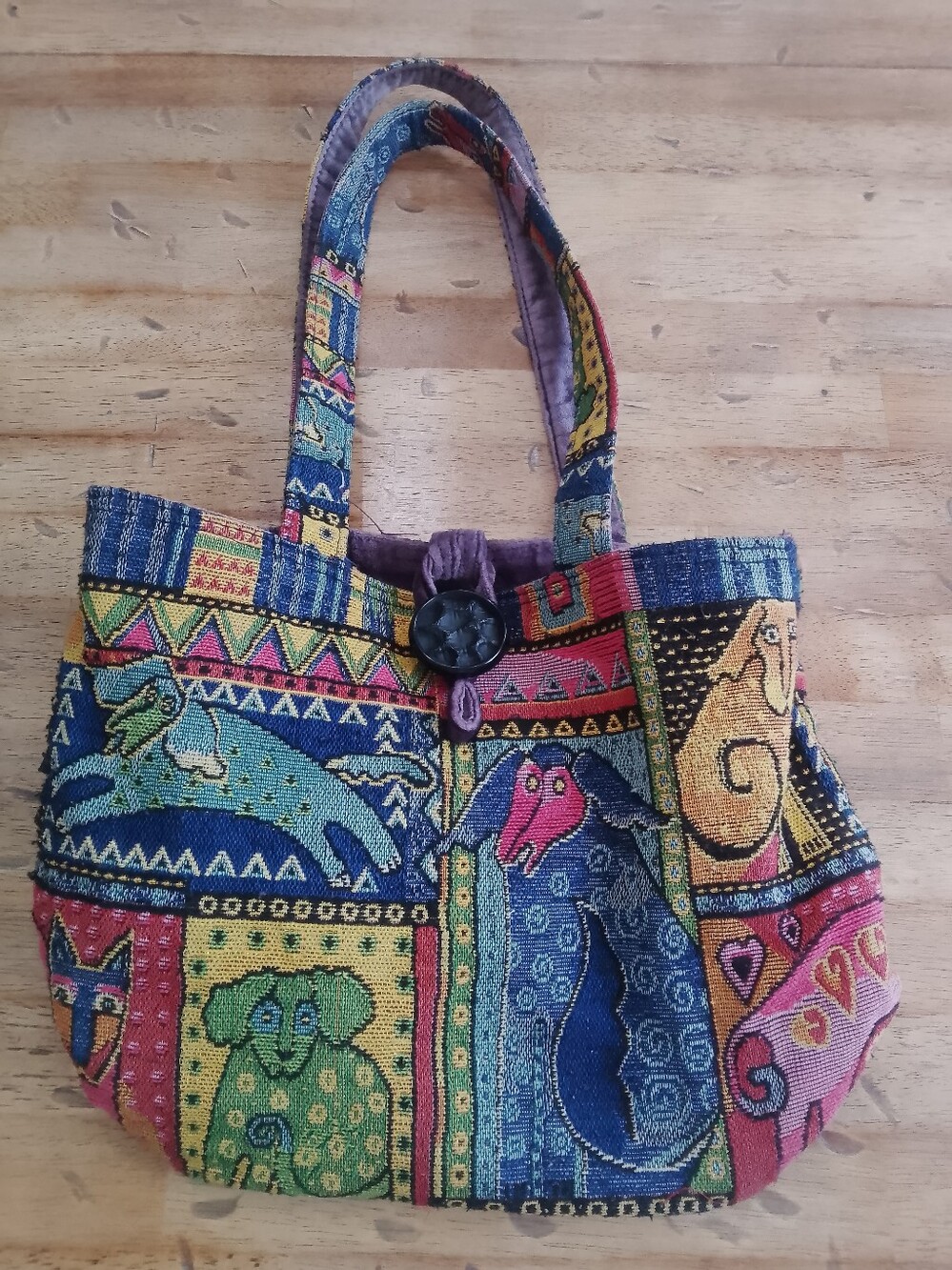 Laurel Burch Bohemian Multicolor Dog Tails Tapestry Tote